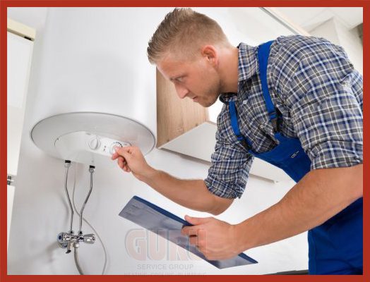 Technician performing water heater installation in Surrey
