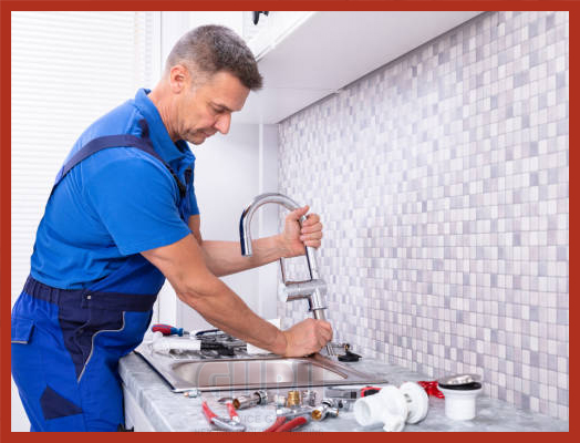 Plumber performing faucet installation services in a Surrey home